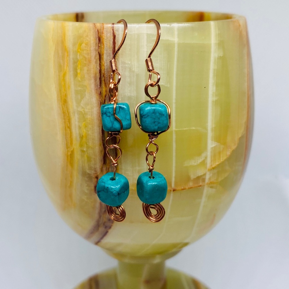 Handmade copper and turquoise earrings